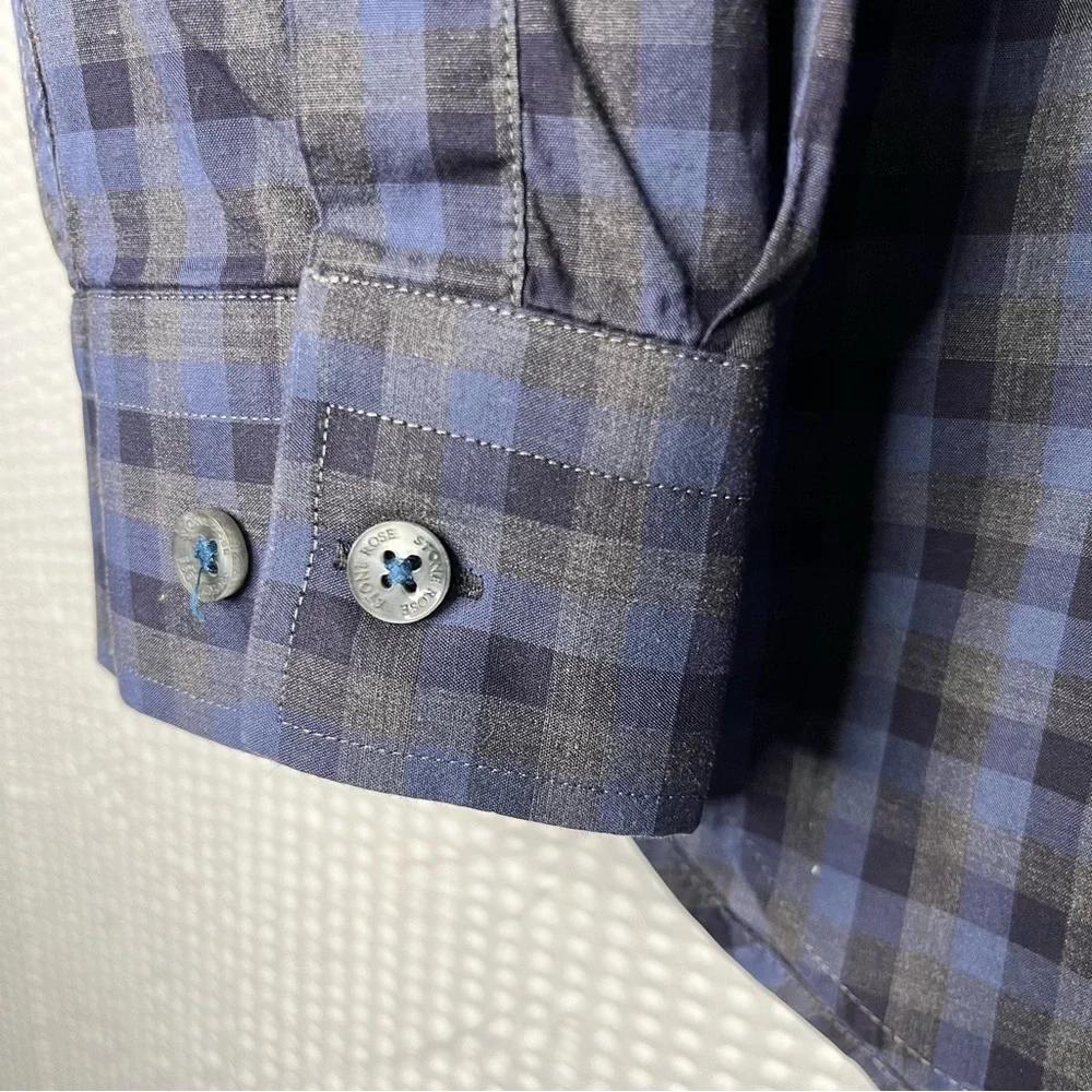 Stone Rose Made In Italy Blue/Grey/Black Check Dress Shirt Size S